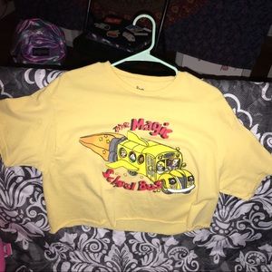 yellow, cropped, “magic school bus”, short sleeve